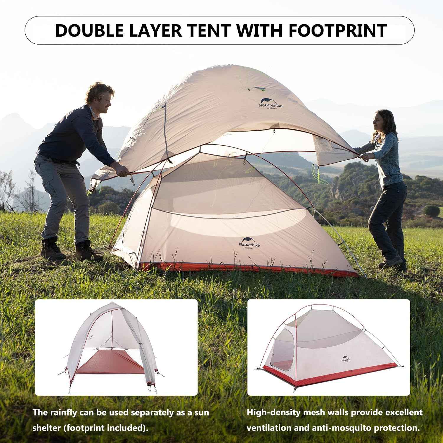 Naturehike Cloud-Up 2 Person Ultralight Tent - 20D Nylon, 7000 Series Aluminum Poles, Silicone Coated, Compact for Backpacking & Long-Distance Trekking 挪客 Naturehike Cloud-Up 2 双人超轻帐 轻量化徒步长线穿越帐篷 - Image 2