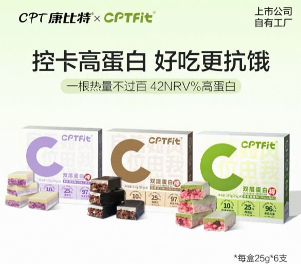 CPTfit C-Position Double-Layer Protein Bar - High Protein, Calorie-Controlled, 4-Hour Satiety, Meal Replacement (25g x 6 Bars/Box) CPTfit C位双层蛋白棒 - 控卡高蛋白 4小时持久饱腹 代餐能量棒