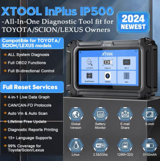 XTOOL InPlus IP500 All-in-One Diagnostic Tool for Toyota/Lexus/Scion - 2024 Newest, Full System, Bi-Directional Control, Lifetime Free Update XTOOL 朗仁 InPlus IP500 丰田/雷克萨斯/塞恩专用全系统诊断仪 双向控制 - Image 3
