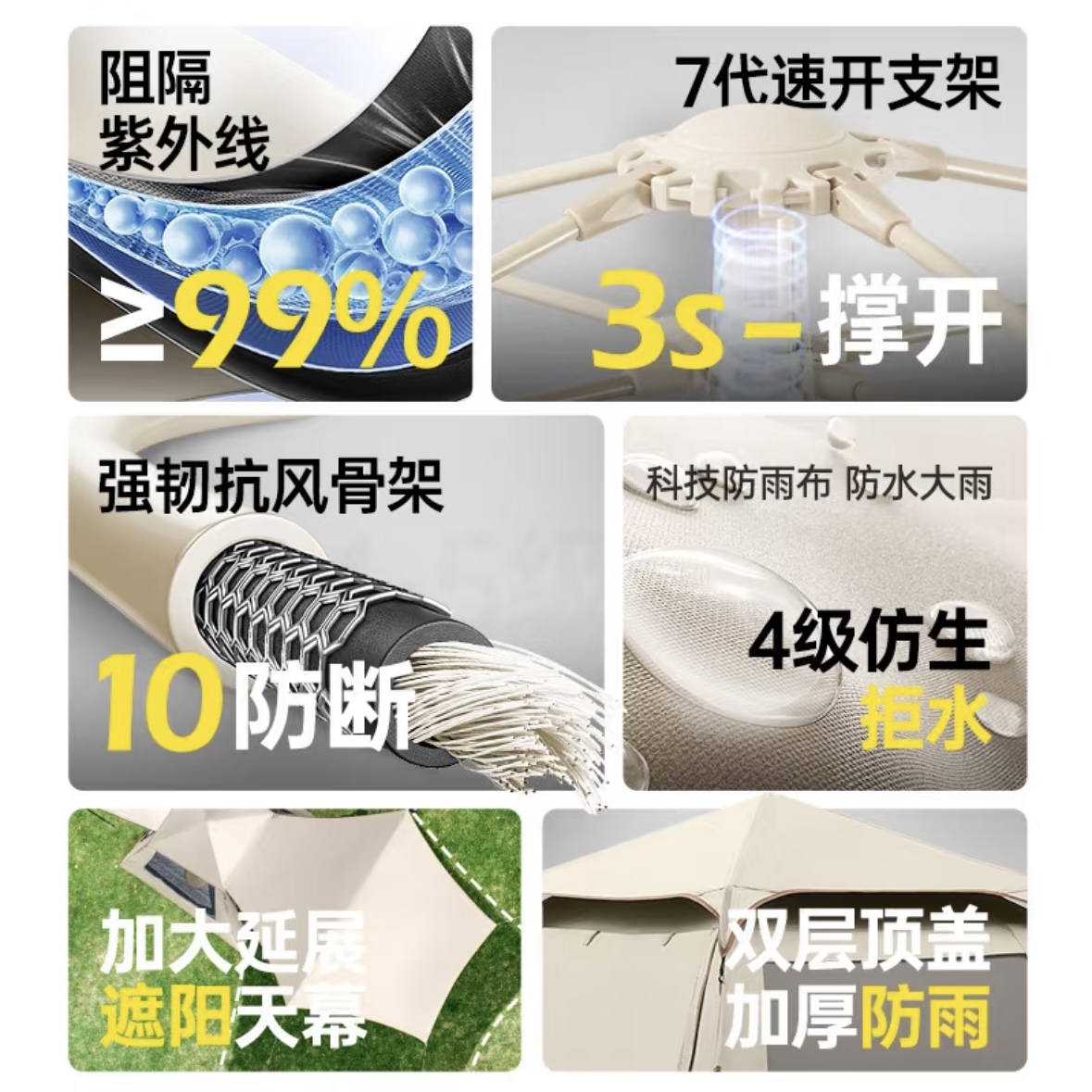 TANXIANZHE 2-in-1 Tent & Canopy Set - Automatic Quick-Open Camping Tent with Detachable Tarp, Black Glue Sun Protection, 3-5 Person, for Outdoor Camping & Picnic 探险者 帐篷天幕二合一 全自动速开黑胶防晒 3-5人 户外野营过夜便携折叠露营套装 - Image 3