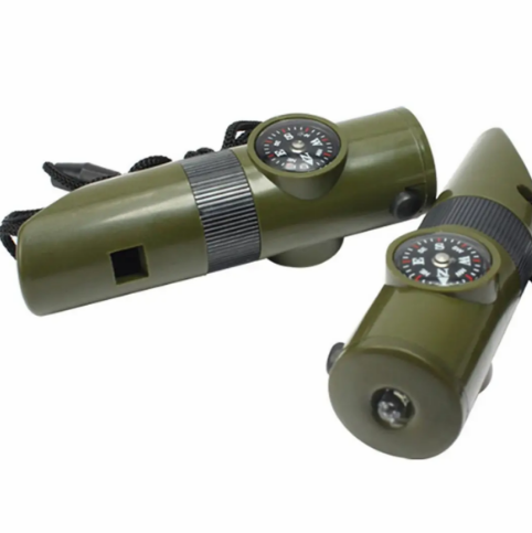 JAJALIN JA-05 7-in-1 Multifunctional Survival Whistle - Compass, LED Flashlight, Thermometer, Magnifier, Signal Mirror, Storage Compartment, Army Green 加加林 JA-05 户外七合一多功能求生口哨 - 指南针 LED手电 温度计 放大镜 反光镜 求生信息仓 - Image 3