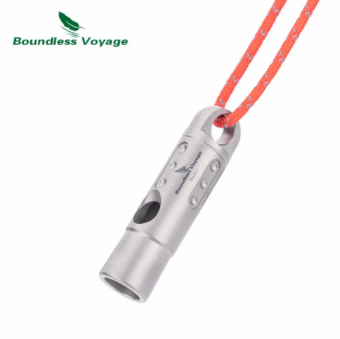 BOUNDLESS VOYAGE Titanium Survival Whistle Ti9016O - 120dB, 99.8% Titanium, 9g Ultralight, with Lanyard 必唯 纯钛户外求生口哨 Ti9016O - 120分贝 99.8%纯钛 9g超轻 带挂绳